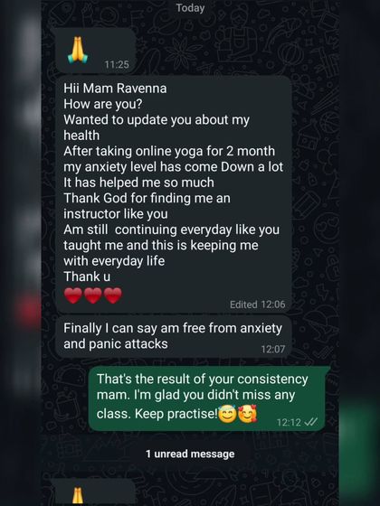 This student, who took online classes for two months, is now free from the anxiety and panic attacks that made her afraid to even travel. This shows that correct yoga brings magic to your life.