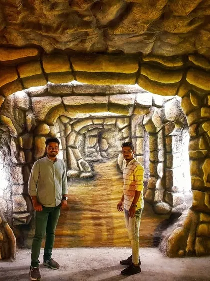 For a commercial space in Hyderabad, I created this immersive 'Cave Concept' installation. The hand-sculpted rockwork turns a simple entrance into a memorable destination, showcasing how thematic design can transform a property.