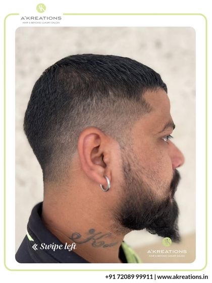 A perfect example of a skin fade. Our stylists are meticulous in blending the hair for a seamless transition that looks sharp from every angle.