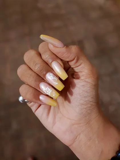 Another view of the yellow ombre and floral design.