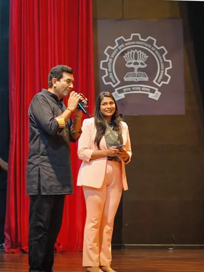 Sharing the mic with Chef Sanjeev Kapoor at IIT Bombay. My role is to facilitate a natural conversation, making both the guest and the audience feel connected.