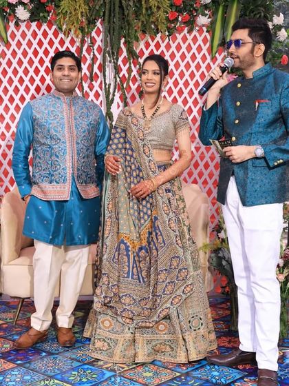 A beautiful shot with the couple against the stunning backdrop of their Mehendi decor.