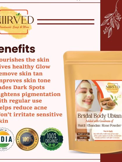 My Bridal Ubtan is now available on Amazon! It's made with a magical blend of ingredients like Chandan, Amba Haldi, and Almond for glowing skin.