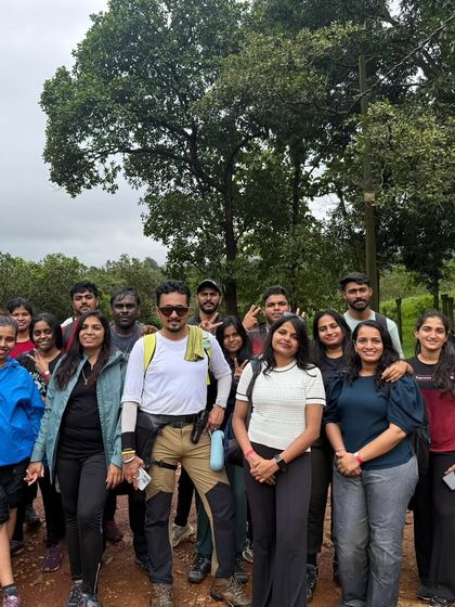 The group ready to begin their hike, surrounded by the dense forests of the Western Ghats.