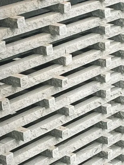 A close-up of the granite jaali for our Tiruppur house. The stone is hand-finished, creating a textured, porous screen that plays with light and shadow.