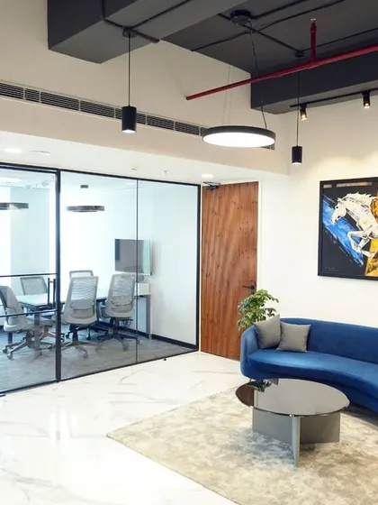 The stylish waiting lounge in our new Delhi office, combining comfort with professional design.