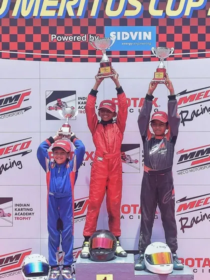 The Micro Class podium from Round 1 of the Meco Meritus Cup 2025.