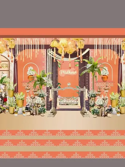 This is the digital sketch we created for the naming ceremony. It shows how we plan our designs, translating the couple's vision into a detailed visual mood board before bringing it to life.