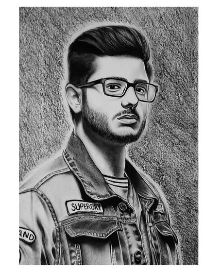 The 72-hour process of drawing CarryMinati. You can see how I start with the glasses and face, then build out the details of his signature denim jacket.