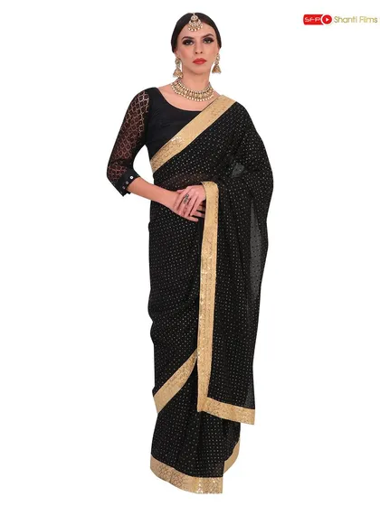We deliver crisp, clean product-on-white photography that meets all marketplace requirements. This standard front-facing shot of a model in a saree is essential for any e-commerce catalogue, providing a clear and detailed view of the garment.