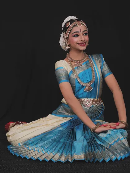 This is Tanmayi, who marked the 50th Arangetram from our academy. It was a significant and proud milestone for our entire Samarpana family. Her innocence and grace shone so brightly in her performance.
