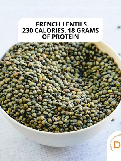 French lentils are small, dark, and hold their shape well after cooking. Like other lentils, they provide about 230 calories and 18 grams of protein per serving.
