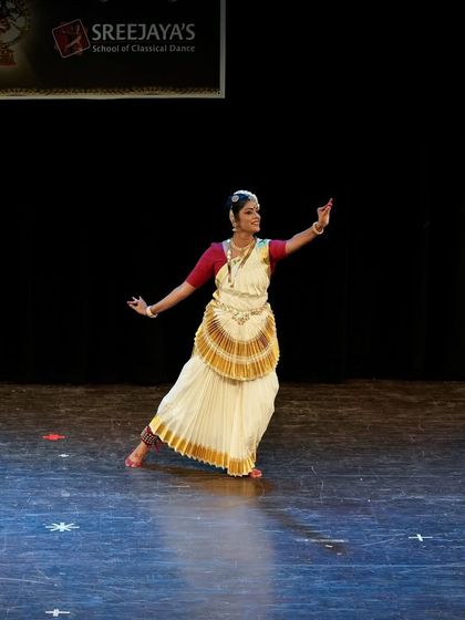 A solo performance by one of my senior students at Nrithya Sandhya. Her grace and stage presence are the result of years of dedicated practice.