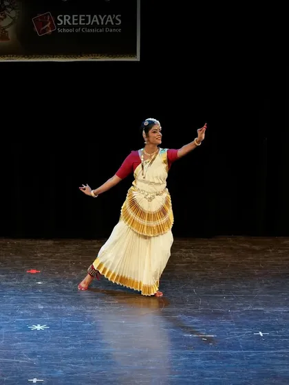 A solo performance by one of my senior students at Nrithya Sandhya. Her grace and stage presence are the result of years of dedicated practice.