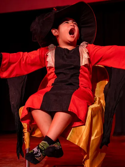 A dramatic, expressive moment from our Wicked Witch. Learning to portray big emotions is a fun and liberating part of theatre.