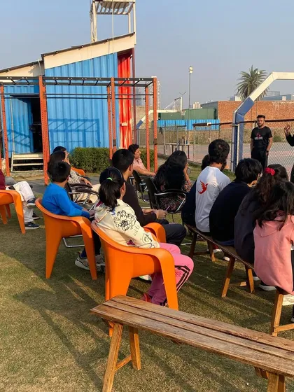 Another angle of the nutrition workshop, with our unique container facility in the background.
