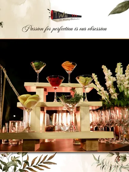 A beautiful display of garnishes in martini glasses, showcasing the fresh and artistic elements we bring to our bars.