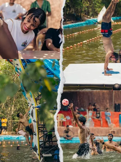 Our events are a mix of everything: intense competition, friendly games, challenging climbs, and refreshing splashes. This collage captures the diverse and vibrant spirit of the Psicobloc India festival weekend.