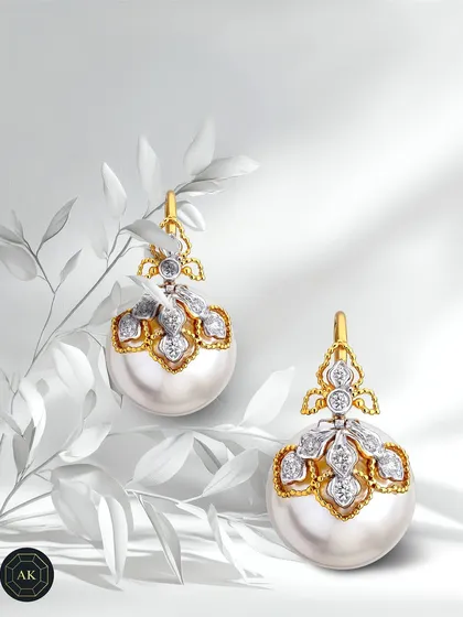 Delicate goldwork, bold beauty. Every curve of this design whispers craftsmanship, as natural pearls meet intricate diamond-set gold. Crafted for the modern woman who values elegance that lasts.