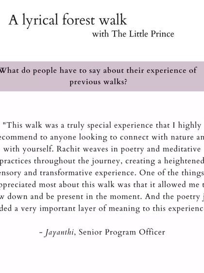 These are more reflections from people who have joined my walks. Their words speak to the soul-nourishing, meditative, and connecting power of blending poetry with nature. I am so grateful for their willingness to share their experiences.
