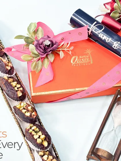 Nuts in every bite. Our premium dates are generously stuffed with nuts, making them a healthy and delicious addition to any wedding invite or gift box.