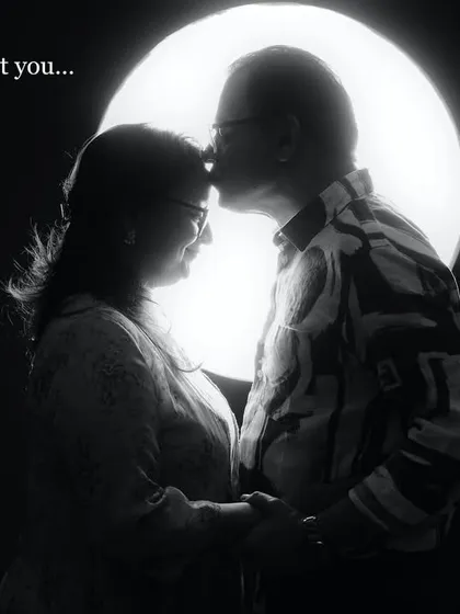 Celebrating a lifetime of love with a dramatic silhouette portrait. This was for a 25th-anniversary shoot, using creative lighting in the studio to create a timeless and emotional image.