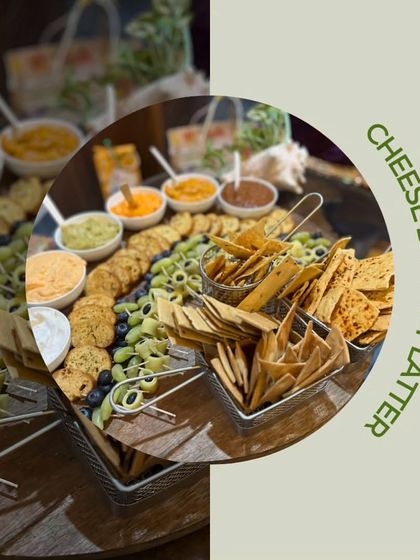 A close-up of our cracker and dip selection, featuring various textures and flavors. We include everything from crispy breadsticks to savory chips, paired with homemade dips like hummus and salsa.