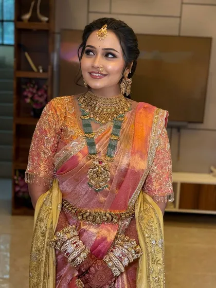 A portrait of the happy bride, her look a perfect blend of tradition and personal style.