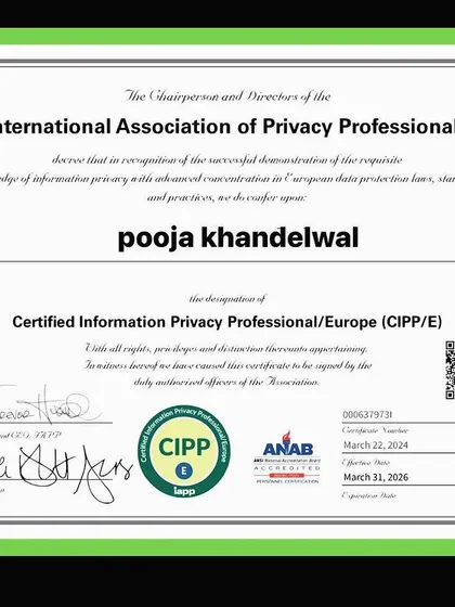 My Certified Information Privacy Professional/Europe (CIPP/E) credential is proof of my deep expertise in international data privacy compliance. I am equipped to build a strong digital fortress for your business against data theft and cyber incidents.