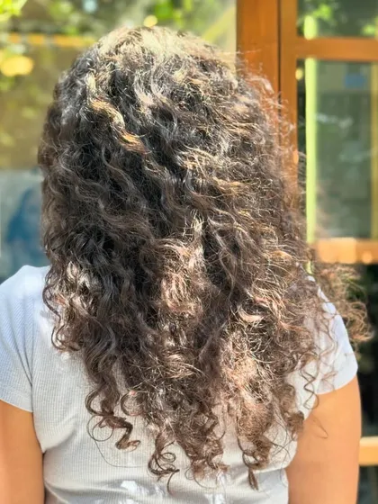 A collection of my other no-bleach balayage and color work, showcasing a variety of tones from subtle browns to vibrant reds on different curl types.