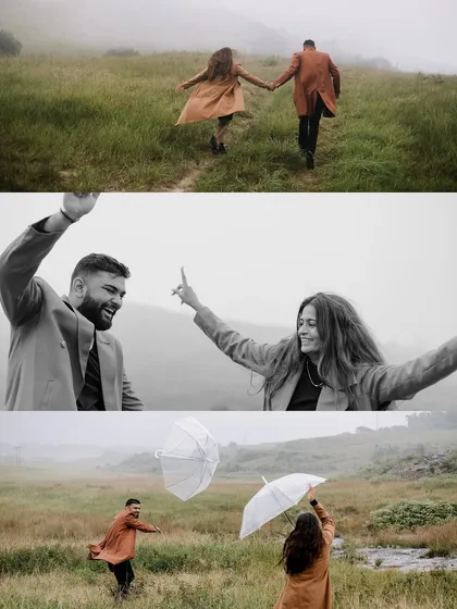 A series of moments from a playful shoot in Meghalaya. From running through the fields to tossing umbrellas in the air, this collection highlights the fun and carefree spirit of our adventure sessions.