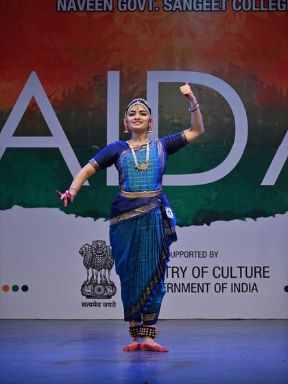 A student performing at the Natwar Gopikrishna National Awards. Her strong posture and confident expression contributed to her 2nd place win.