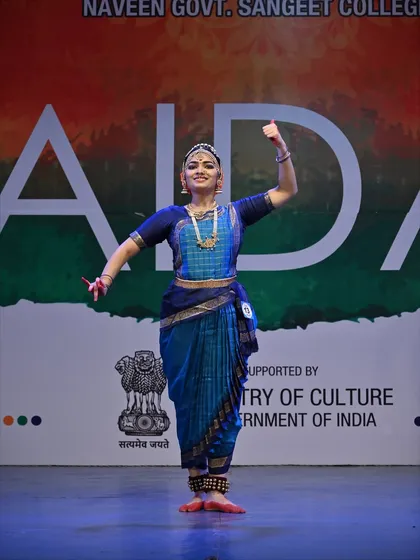 A student performing at the Natwar Gopikrishna National Awards. Her strong posture and confident expression contributed to her 2nd place win.