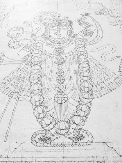 The detailed pencil sketch of the central Srinathji figure.