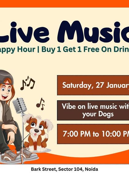 Vibe on live music with your dogs and enjoy a Buy 1 Get 1 Free offer on drinks. It's a win-win!
