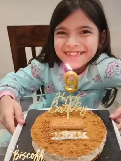 A bright smile from a young girl celebrating her 9th birthday with our Biscoff Cheesecake. Thank you for making us a part of your special day.