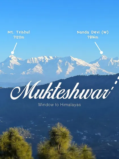 A panoramic view of the Himalayan peaks, including Mt. Trishul and Nanda Devi, as seen from the Vanshivat homestay in Mukteshwar. This is the kind of view that makes you feel on top of the world.