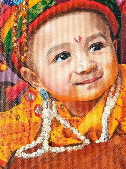 A close-up of the baby's face from the Kanha portrait.