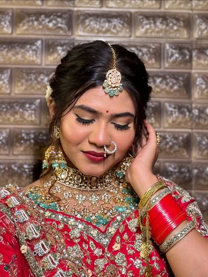 A close-up showcasing the details of the eye makeup and the flawless skin finish.