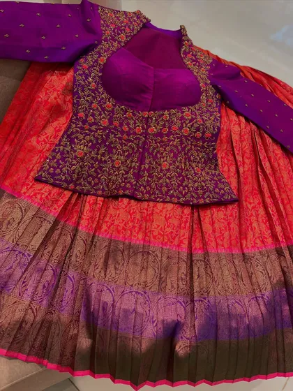This collection showcases a variety of my custom blouse designs, from pastel engagement pieces to rich Kanjivaram pairings. Each one is uniquely crafted with different handwork techniques, fabrics, and cuts to match my client's vision.