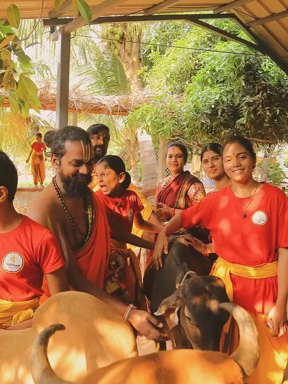 An important part of Gurukulam life is 'Go Seva', the service and care of cows. We see them as sacred beings, and interacting with them teaches us gentleness, respect for all life, and a connection to the earth.
