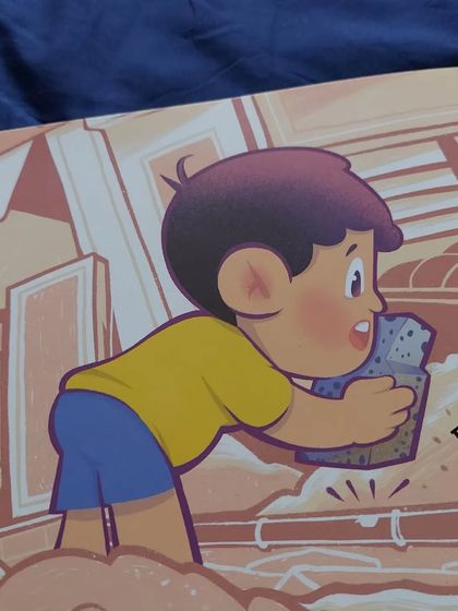 In this illustration, the main character discovers he can plug the leak with a stone. I aimed to capture his sense of curiosity and discovery.