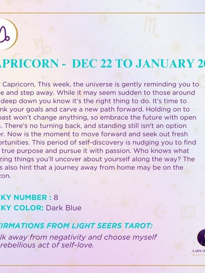 A weekly tarot prediction for Capricorn. The universe is gently reminding you to pause and step away. It's time to rethink your goals and carve a new path forward. This period of self-discovery is nudging you to find your true purpose.