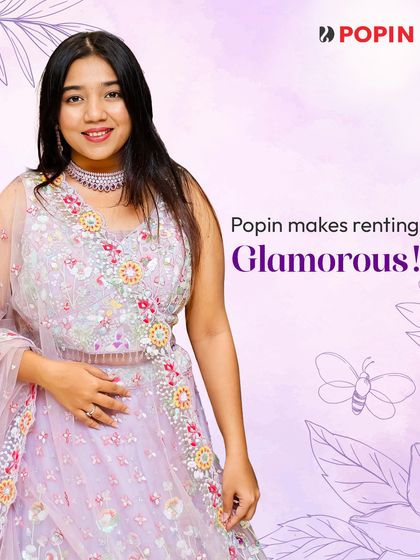 Dripping in lavender dreams. This graphic highlights a beautifully detailed lavender lehenga, showing how I make renting glamorous.