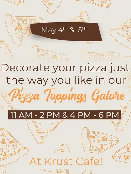 The graphic version of our 'Pizza Toppings Galore' poster, designed to be eye-catching and clearly communicate the event details for a weekend of fun.