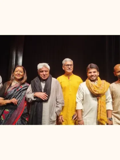 A group photo with the entire team of 'Anant', including the legendary Javed Akhtar Sahab. An unforgettable evening.