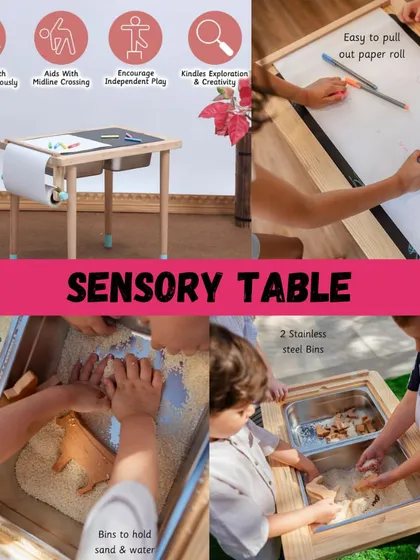 The Ariro Sensory Table is a versatile learning tool for toddlers. With removable bins for sand or water and a paper roll for drawing, it's a contained space for messy, creative, and sensory play.