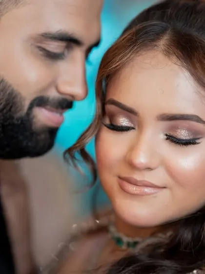 A close-up of my sister's engagement makeup. It was all about that glow from within. I created a soft, shimmery eye look with a nude lip that looked both glamorous and natural.