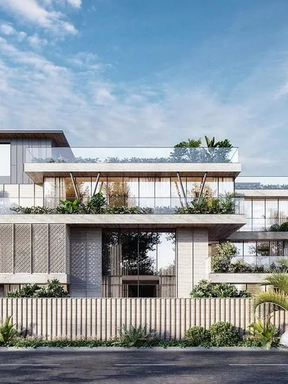 This architectural render showcases an upcoming 25,000-square-foot residence in Noida. The design recedes on upper levels to create expansive terraces and landscaped pockets on every floor, demonstrating our ability to integrate large-scale structures with natural elements.
