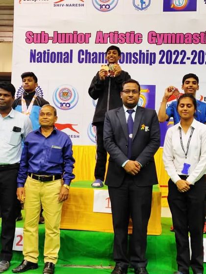 Akshat Bajaj on the podium after securing a bronze medal on the Horizontal Bar at the Sub-Junior National Gymnastics Championship. This is just the beginning for him.